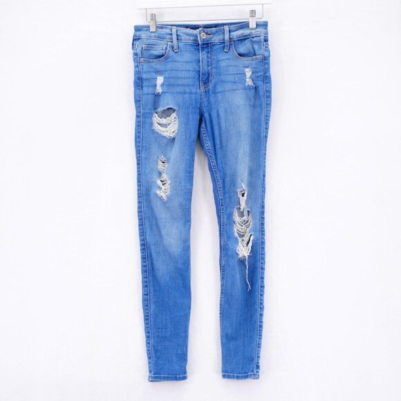 Hollister Mid Rise Super Skinny Soft Stretch Jeans -3R-‎ 26 / 28 Distressed Blue - Picture 1 of 8